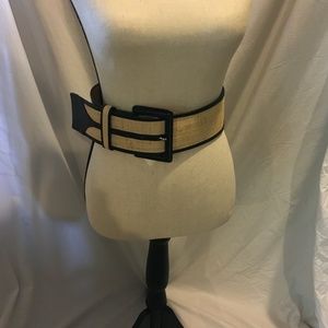 Bill Blass New York canvas and black leather wide belt, size small
